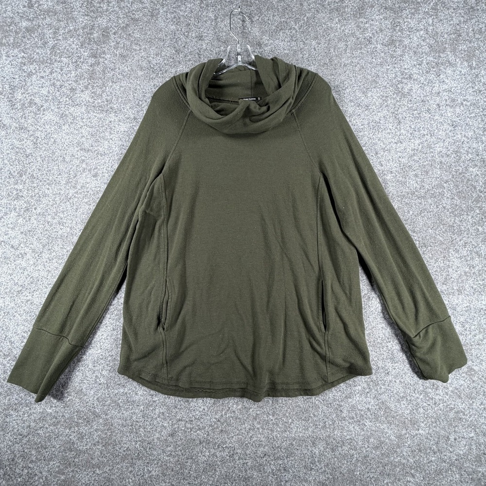 Pink Clover Knit Long Sleeve T-Shirt Womens Olive Green‎ Cowl Neck Pullover